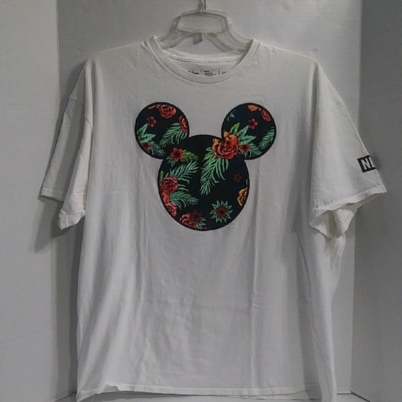 Disney Other - Disney Mickey Mouse Men's White & Black Floral Print Graphic T-Shirt *GUC*